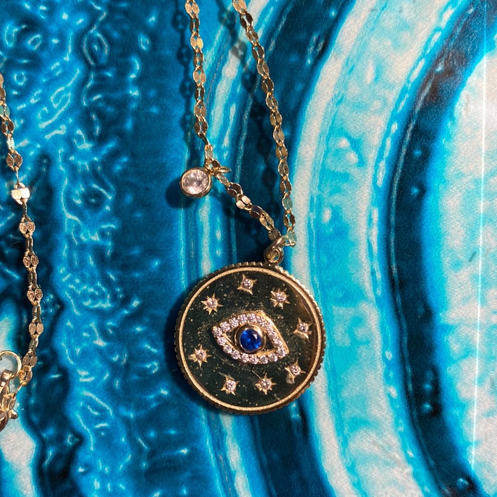 Very pretty sterling silver & gold plated evil eye with CZ drop and extender